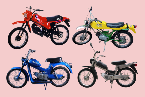 Od desne proti levi: Tomos ATX 50 c, Tomos Cross Junior, Tomos APN 4 MS, Tomos APN 6.